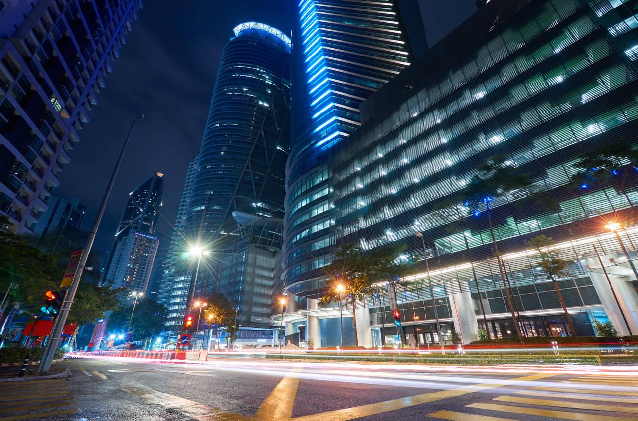 LED street lights at a busy traffic intersection