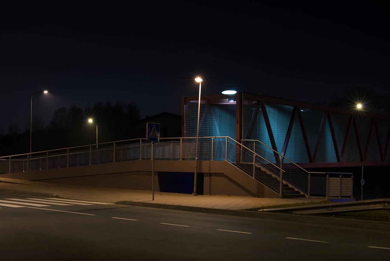 Suburban road illuminated by LED street lights